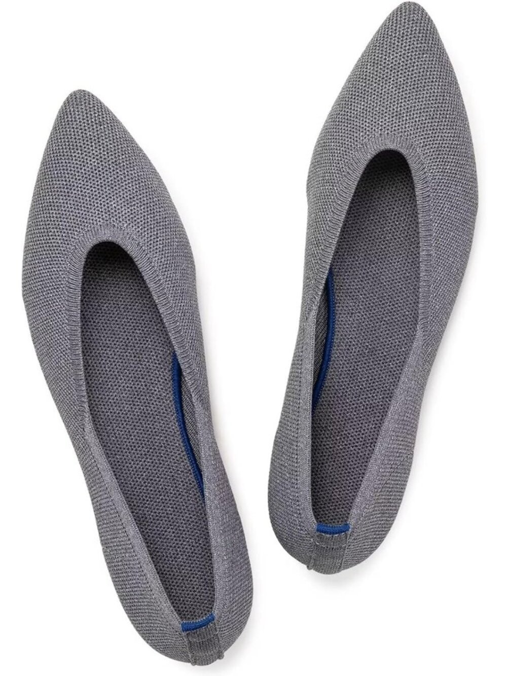 Women's Grey Solid Rubber Sole Pointed Toe Flats Knit Softable Comfort Shoes